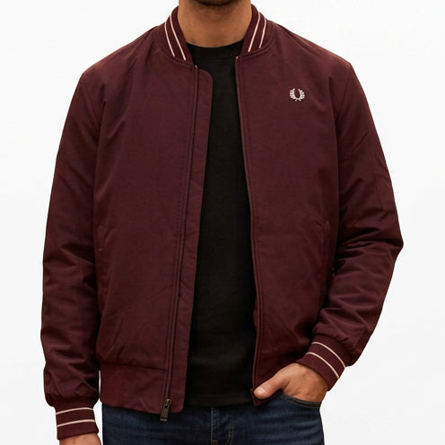 Premium Exclusive High-End Quality Burgundy Bomber Jacket with Contrast Trim