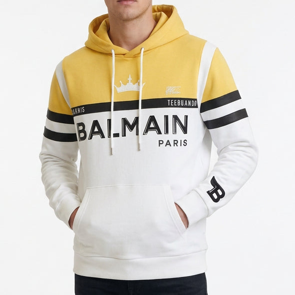 Premium Exclusive High-End Quality Yellow & White Color-Block Graphic Hoodie