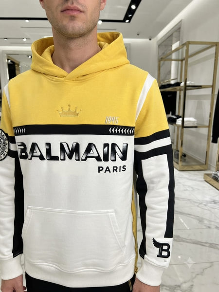 Premium Exclusive High-End Quality Yellow & White Color-Block Graphic Hoodie