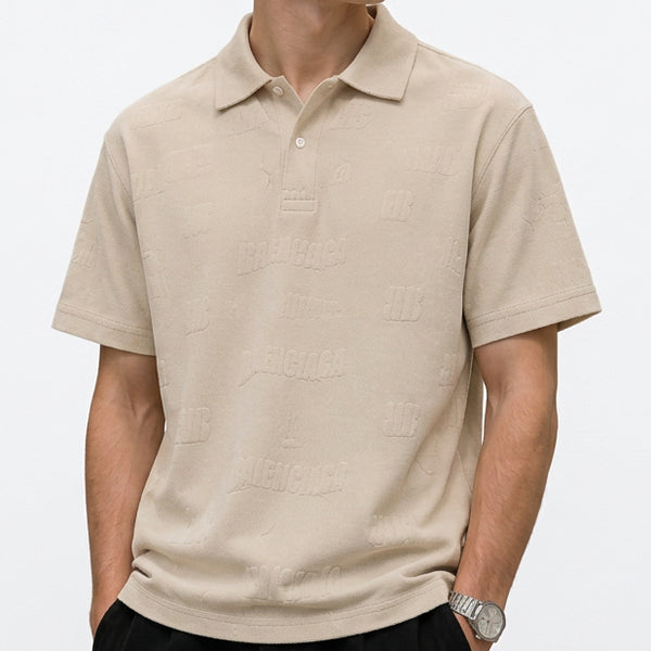 Premium Exclusive High-End Quality Embossed Logo Pattern Short Sleeve Polo Tee