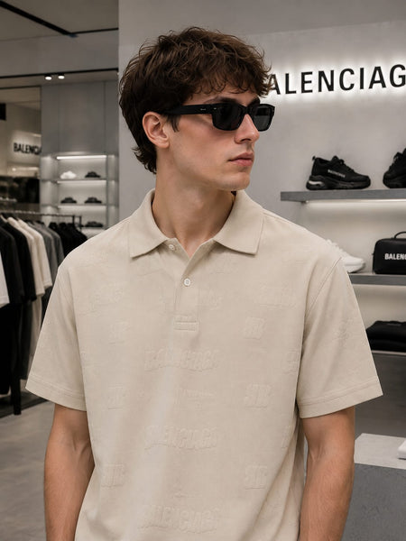 Premium Exclusive High-End Quality Embossed Logo Pattern Short Sleeve Polo Tee