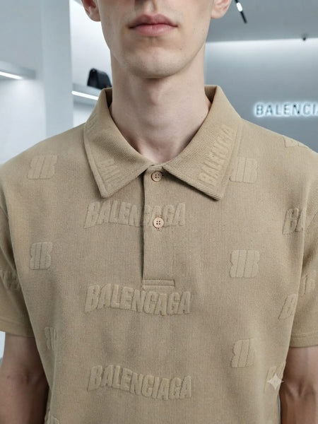 Premium Exclusive High-End Quality Embossed Logo Pattern Short Sleeve Polo Tee