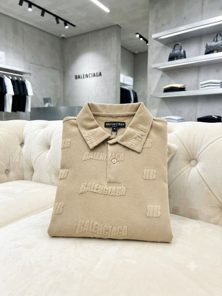 Premium Exclusive High-End Quality Embossed Logo Pattern Short Sleeve Polo Tee