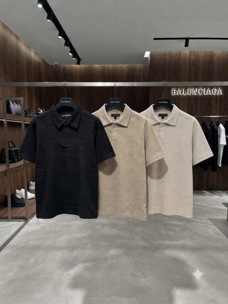 Premium Exclusive High-End Quality Embossed Logo Pattern Short Sleeve Polo Tee