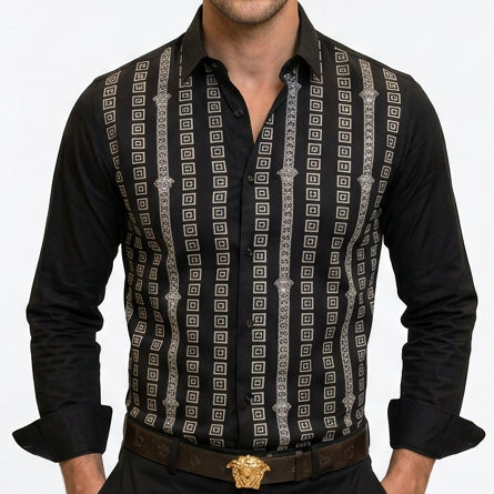 Premium Exclusive High-End Quality Geometric Pattern Long Sleeve Button Shirt
