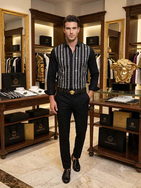 Premium Exclusive High-End Quality Geometric Pattern Long Sleeve Button Shirt