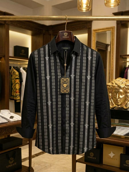 Premium Exclusive High-End Quality Geometric Pattern Long Sleeve Button Shirt