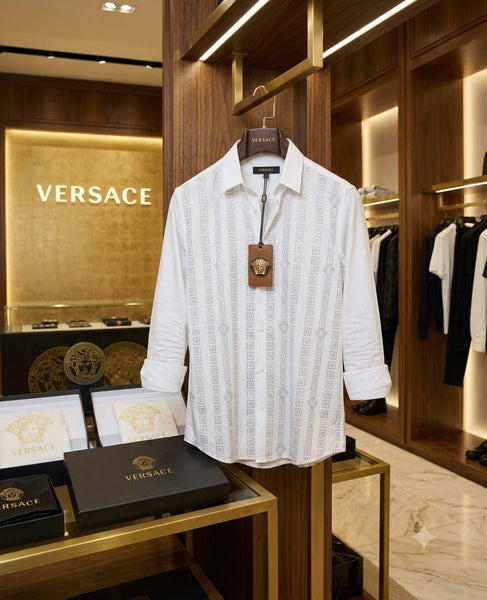Premium Exclusive High-End Quality White Geometric Stripe Long Sleeve Shirt