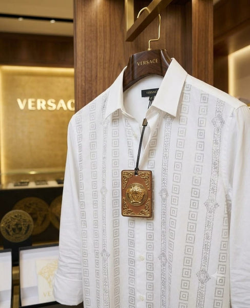 Premium Exclusive High-End Quality White Geometric Stripe Long Sleeve Shirt