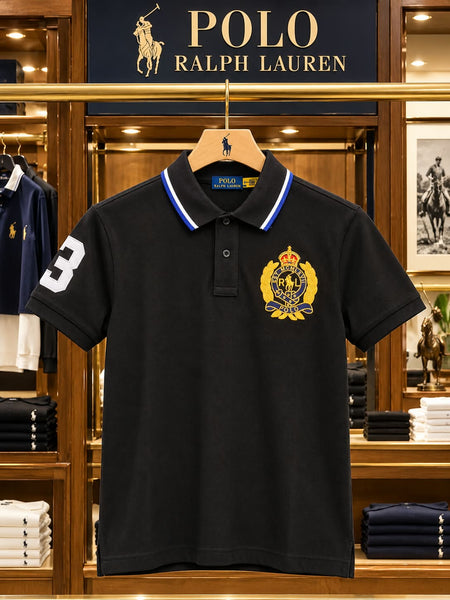 Premium Exclusive High-End Quality Black Crest Logo Short Sleeve Polo T-Shirt