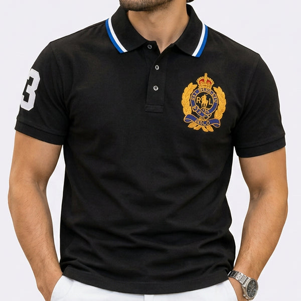 Premium Exclusive High-End Quality Black Crest Logo Short Sleeve Polo T-Shirt