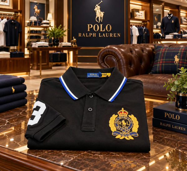 Premium Exclusive High-End Quality Black Crest Logo Short Sleeve Polo T-Shirt