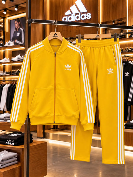 Premium Exclusive High-End Quality Bright Yellow Tracksuit Set with Contrast Stripes