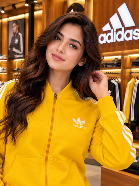 Premium Exclusive High-End Quality Bright Yellow Tracksuit Set with Contrast Stripes