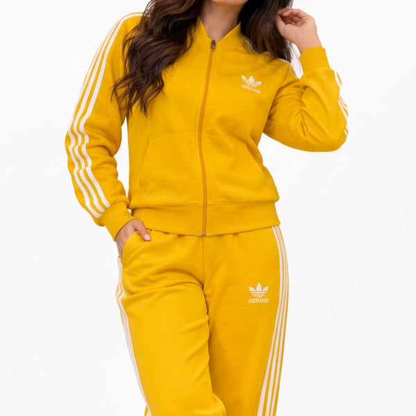 Premium Exclusive High-End Quality Bright Yellow Tracksuit Set with Contrast Stripes