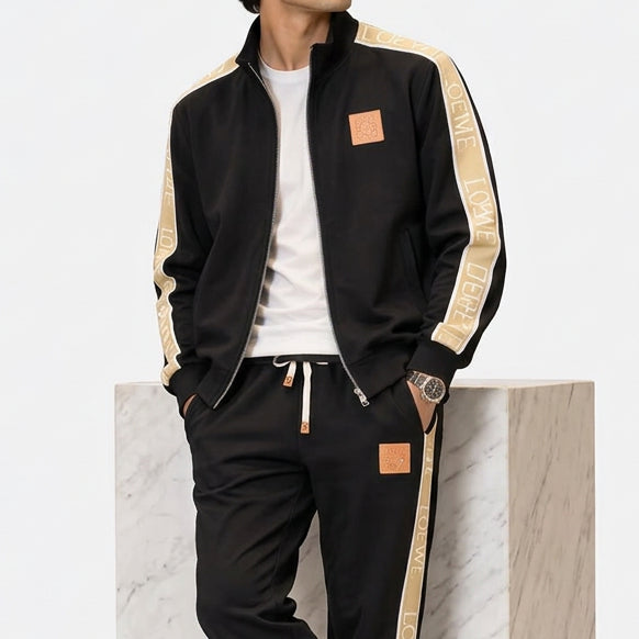 Premium Exclusive High-End Quality Black Tracksuit Set with Contrast Side Stripes
