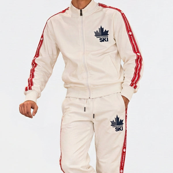 Premium Exclusive High-End Quality White Tracksuit Set with Red Contrast Stripes