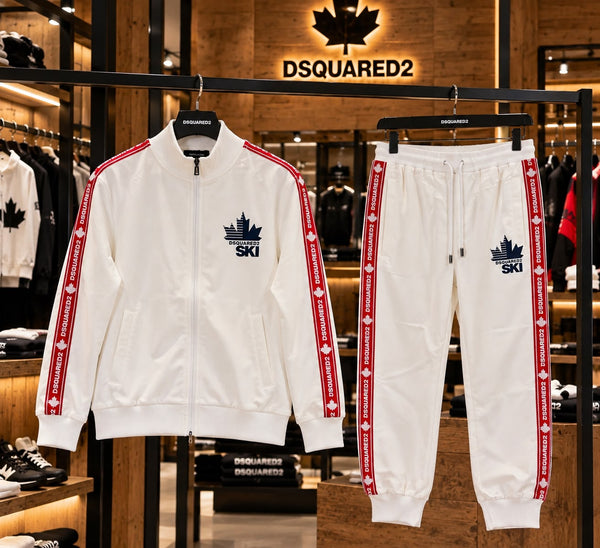 Premium Exclusive High-End Quality White Tracksuit Set with Red Contrast Stripes