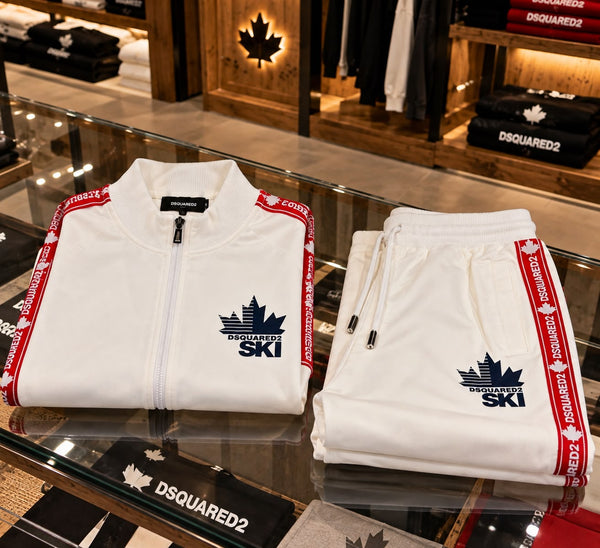 Premium Exclusive High-End Quality White Tracksuit Set with Red Contrast Stripes