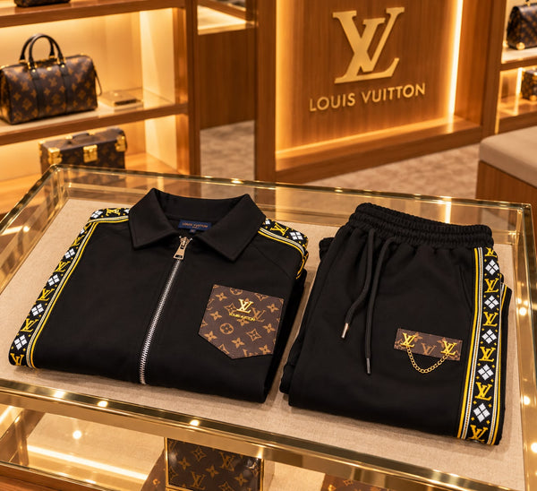 Premium Exclusive High-End Quality Black Tracksuit Set with Patterned Side Stripes