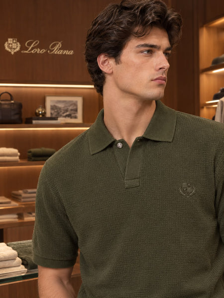 Premium Exclusive High-End Quality Olive Green Textured Short Sleeve Polo Tee