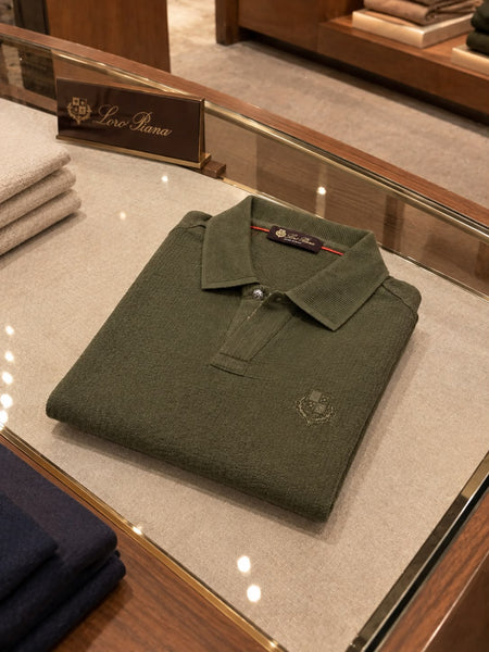 Premium Exclusive High-End Quality Olive Green Textured Short Sleeve Polo Tee