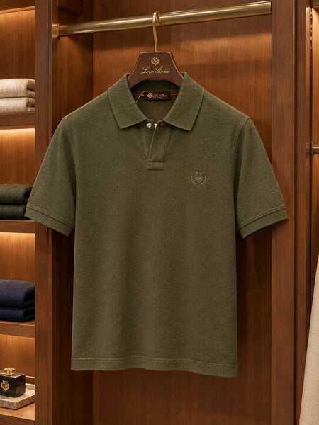 Premium Exclusive High-End Quality Olive Green Textured Short Sleeve Polo Tee