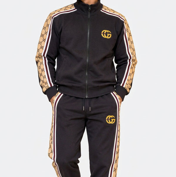Premium Exclusive High-End Quality Dark Grey Tracksuit Set with Patterned Side Panels