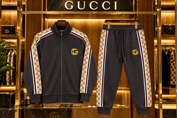 Premium Exclusive High-End Quality Dark Grey Tracksuit Set with Patterned Side Panels