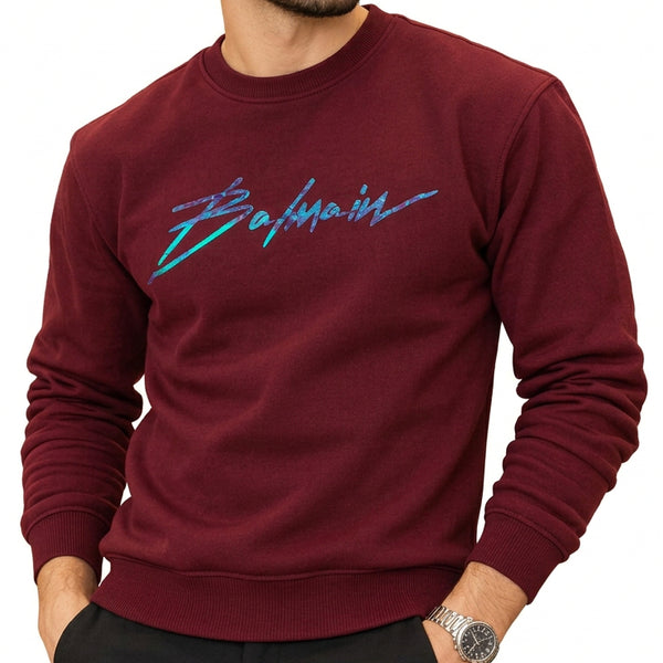 Premium Exclusive High-End Quality Burgundy Crew-Neck Pullover with Iridescent Graphic