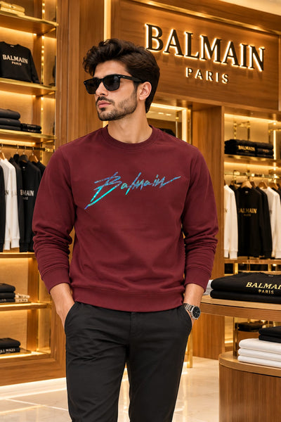 Premium Exclusive High-End Quality Burgundy Crew-Neck Pullover with Iridescent Graphic