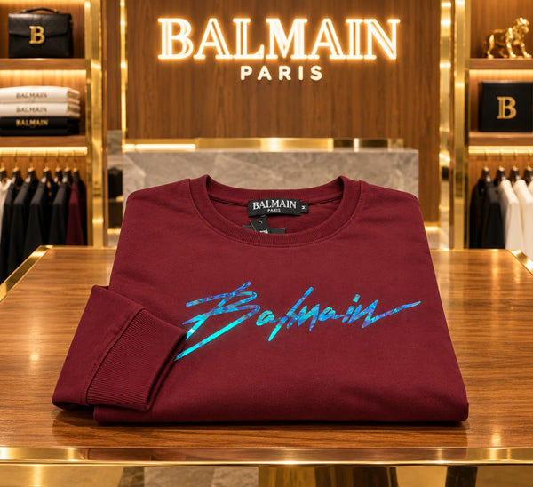 Premium Exclusive High-End Quality Burgundy Crew-Neck Pullover with Iridescent Graphic
