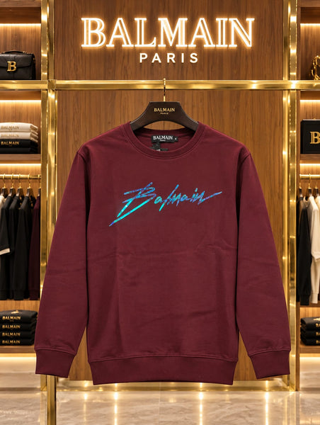 Premium Exclusive High-End Quality Burgundy Crew-Neck Pullover with Iridescent Graphic