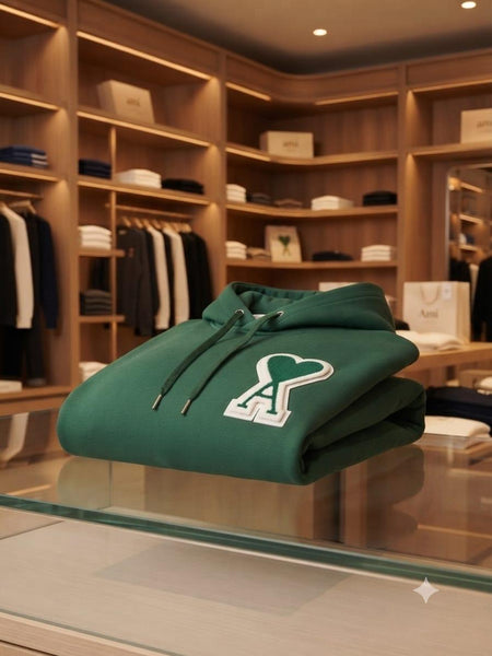 Premium Exclusive High-End Quality Forest Green Hoodie with Heart Logo Detail