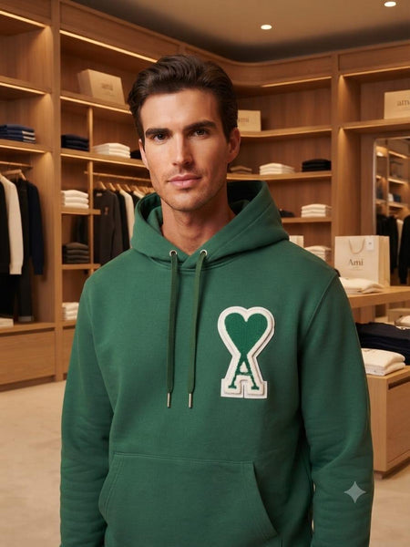 Premium Exclusive High-End Quality Forest Green Hoodie with Heart Logo Detail
