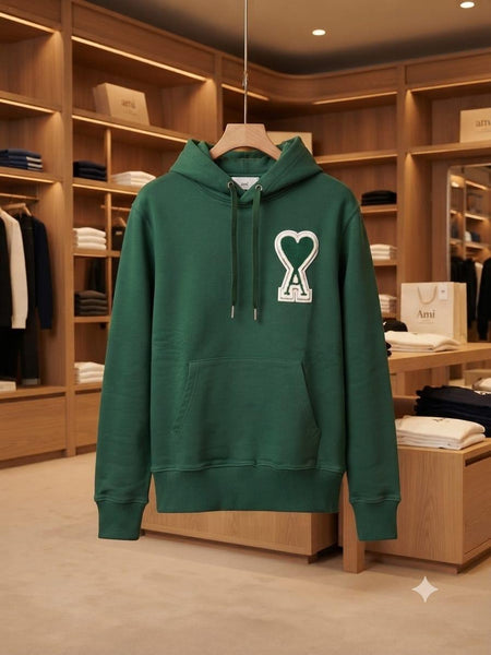 Premium Exclusive High-End Quality Forest Green Hoodie with Heart Logo Detail