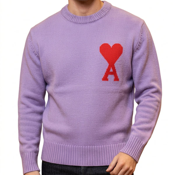 Premium Exclusive High-End Quality Lavender Knit Crew-Neck Pullover with Heart Detail