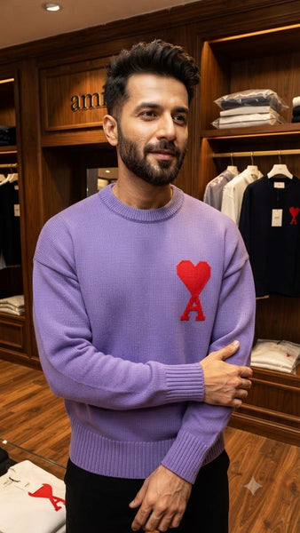 Premium Exclusive High-End Quality Lavender Knit Crew-Neck Pullover with Heart Detail