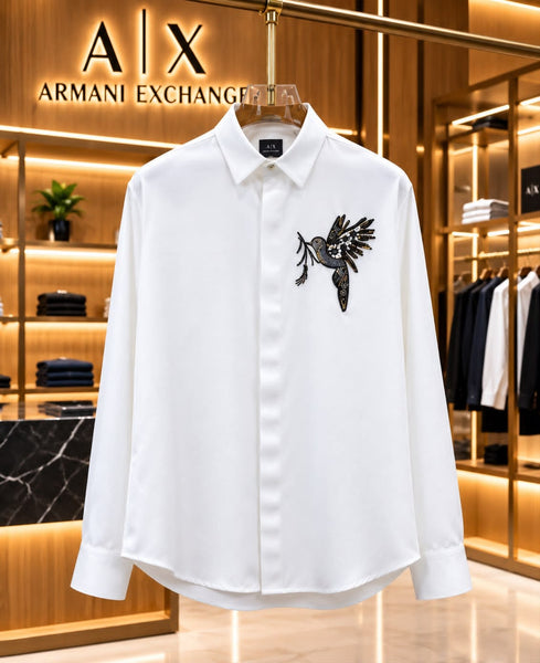 Premium Embroidered Bird Motif Long Sleeve Shirt