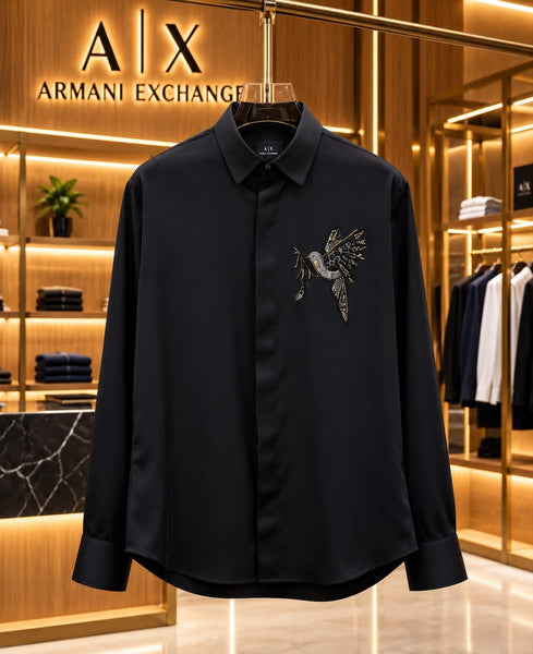 Premium Embroidered Bird Motif Long Sleeve Shirt