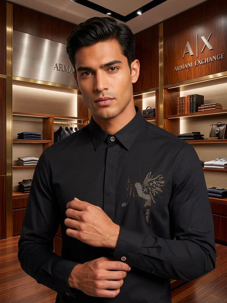 Premium Embroidered Bird Motif Long Sleeve Shirt