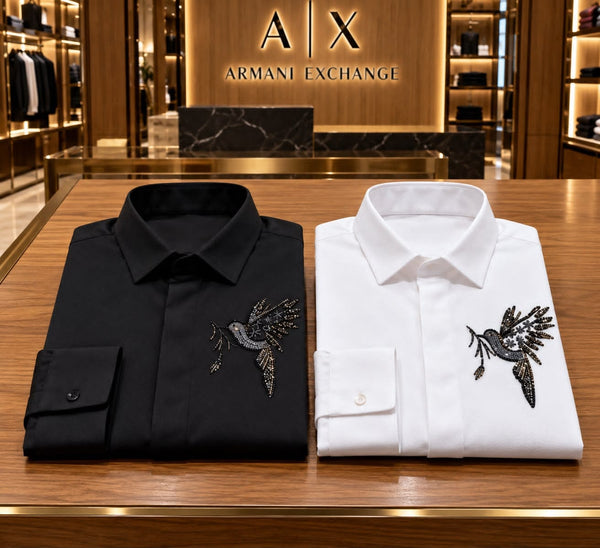 Premium Embroidered Bird Motif Long Sleeve Shirt