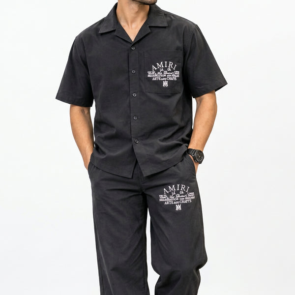 Premium Exclusive All-Black Co-Ord Set – Camp Collar Shirt & Drawstring Pants