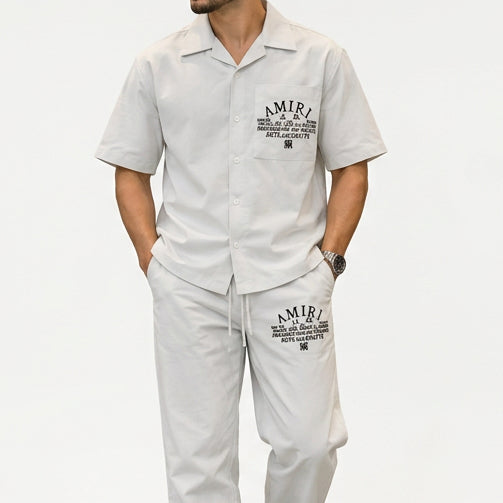Premium Exclusive White Co-Ord Set – Camp Collar Shirt & Drawstring Pants
