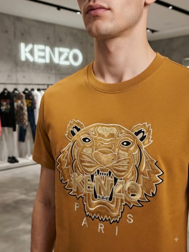 Premium Exclusive Golden Yellow Tiger Embroidered Crew Neck T-Shirt