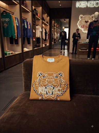 Premium Exclusive Golden Yellow Tiger Embroidered Crew Neck T-Shirt