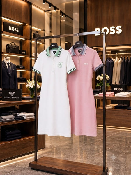 Premium Exclusive White Contrast Collar Polo Dress