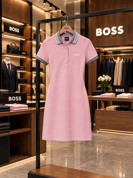 Premium Exclusive White Contrast Collar Polo Dress