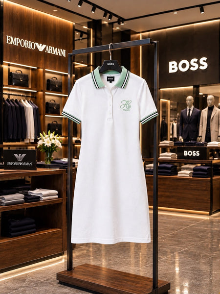 Premium Exclusive White Contrast Collar Polo Dress