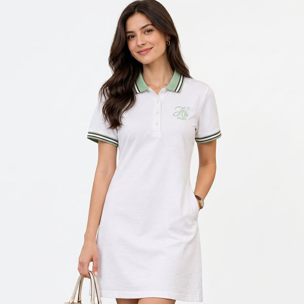Premium Exclusive White Contrast Collar Polo Dress